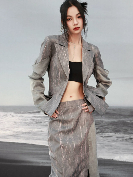 Veste texturée marbrée plissée de conception de costume
