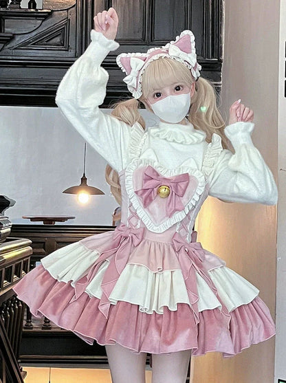 Suspender Dress Set Ear Velvet Tail Hairband Frill Puffy Cat Heart