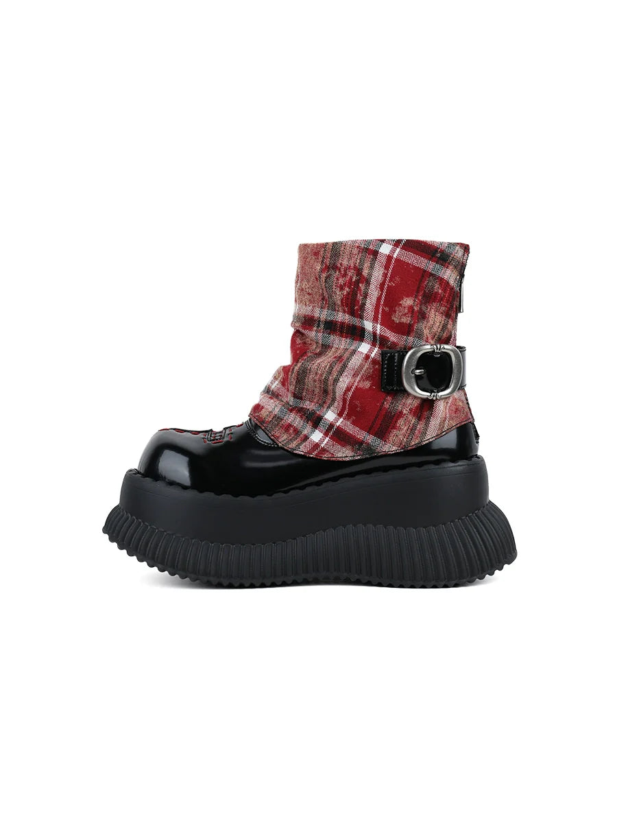 Check Short Boots Belt Heeled