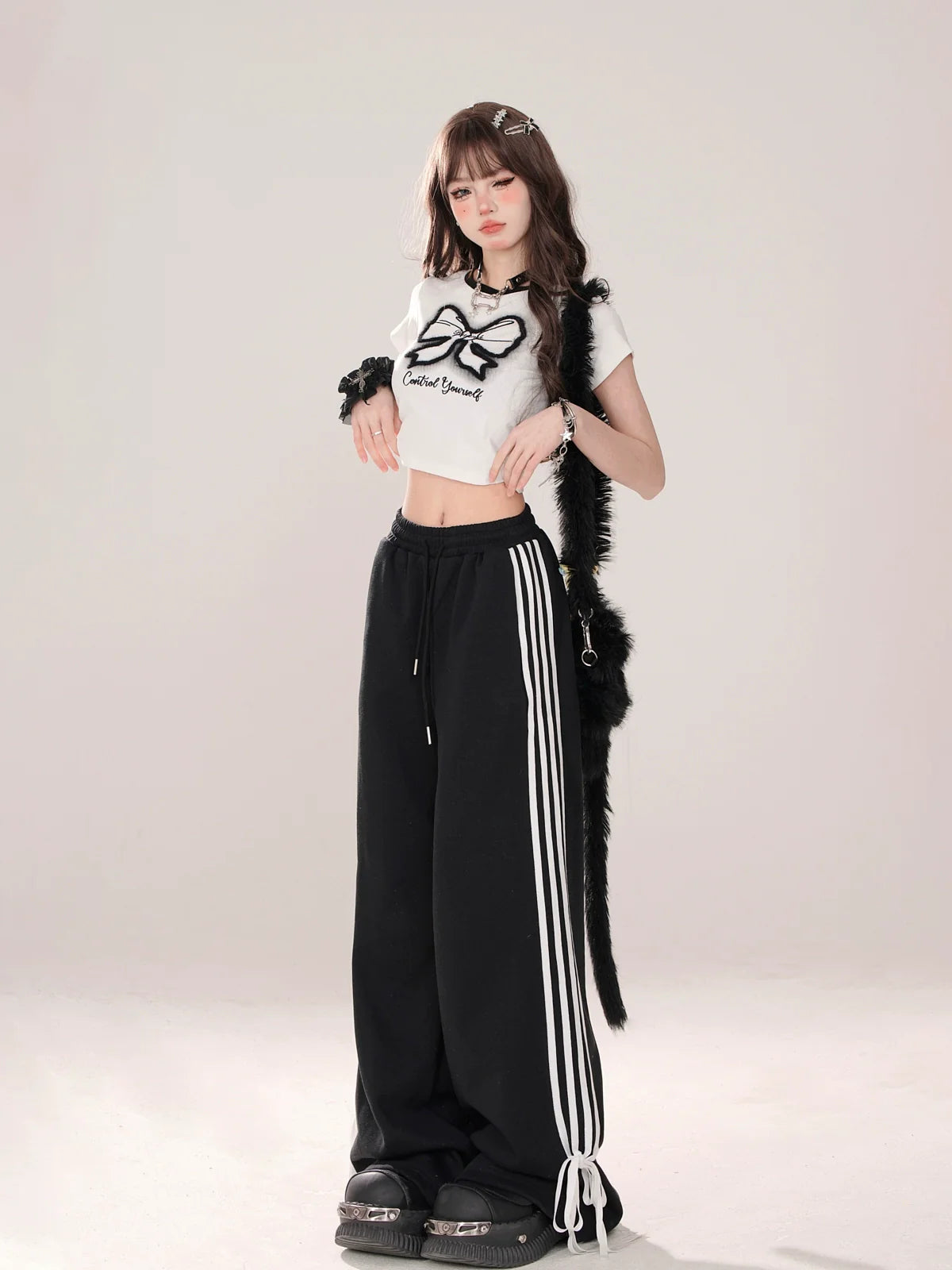 Ribbon Design Pants Street Drawstring American Casual