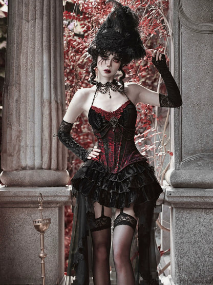 Duchess Suit Suspender Long Gothic Tail Belted Velvet Dress Tulle