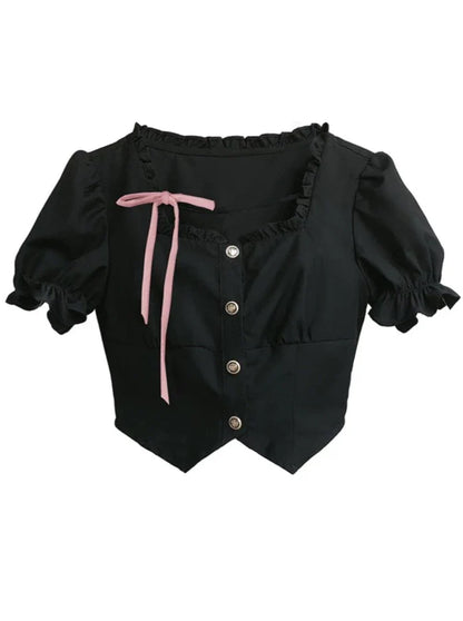 Sleeve + Skirt Cake Square Lace Top Ruffle Neck Puff