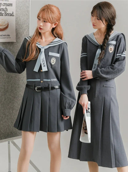 Collar Gray Top Dress Sailor + College Knit Sailor Style