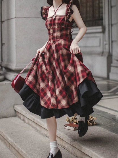Ruffle Black Accessories Suit Ruffle Shoulder Ribbon + Sleeve Shirt + Retro Elegant Dress Check Layered