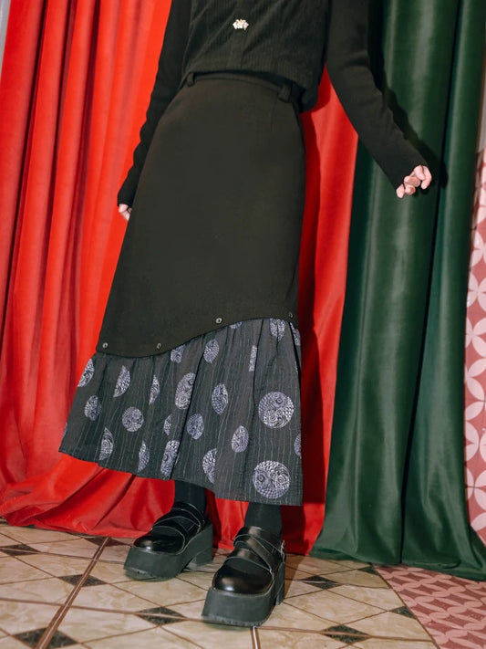 Long China Plus Print Skirt Splicing Velvet