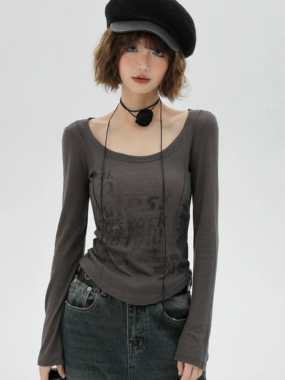 American Slim Retro Langbuchstabe Grau T