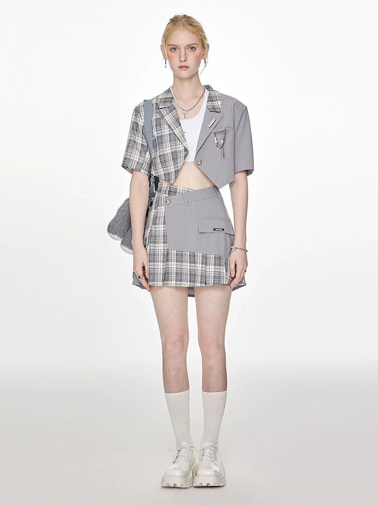 Veste d'été courte + carreaux asymétriques