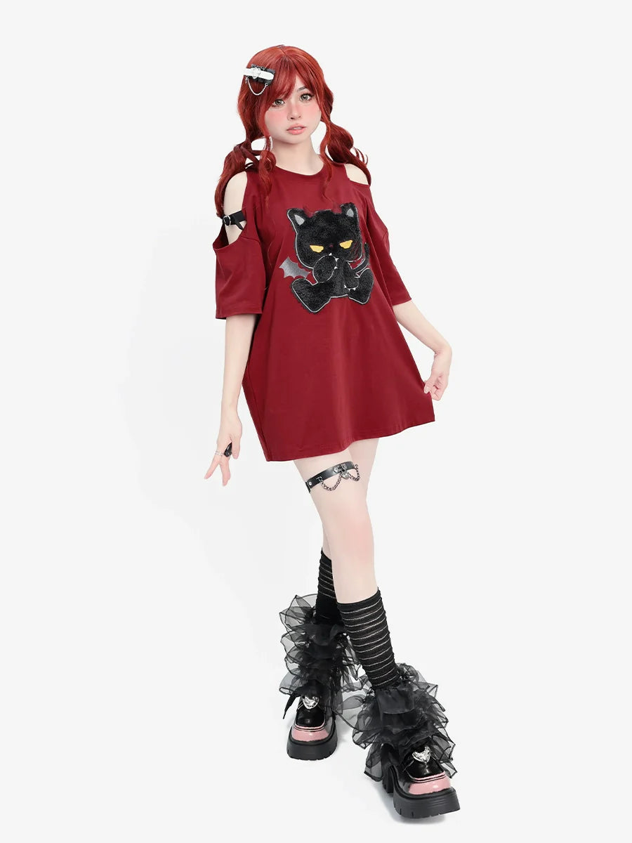 Cat Dark Design Loose Top Black