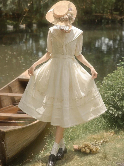 Belt Dress Rose + Skirt Over Tulle Sailor Color + Natural Fairy Collar Embroidery