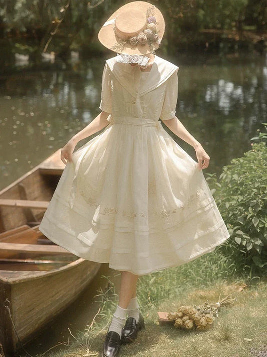 Belt Dress Rose + Skirt Over Tulle Sailor Color + Natural Fairy Collar Embroidery