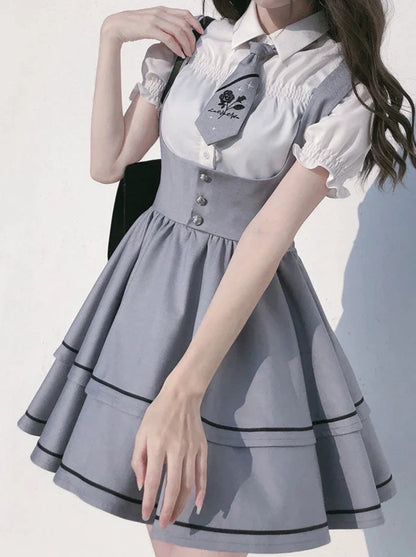 Ensemble chemise Berry à manches longues et manches bouffantes, jupe à nouer et tutu à bretelles