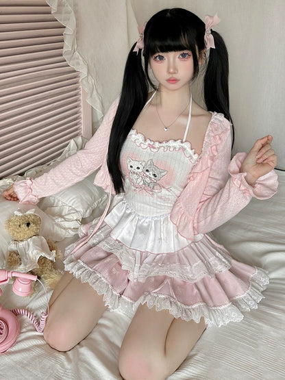 Cardigan + Camisole Cake Skirt Sweet Short