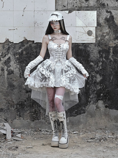 Dress White Lace-up Camisole Gothic