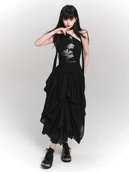 ロングスカート 夏 ブラック ダーク