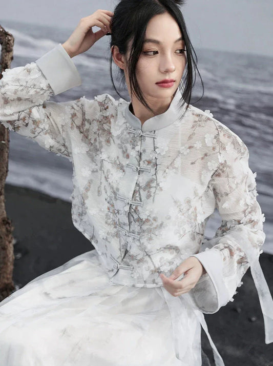 Veste courte légère et ample à imprimé jacquard en Chine
