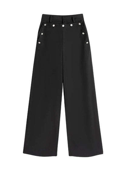 Placket Pants Faux Design Dasual Button