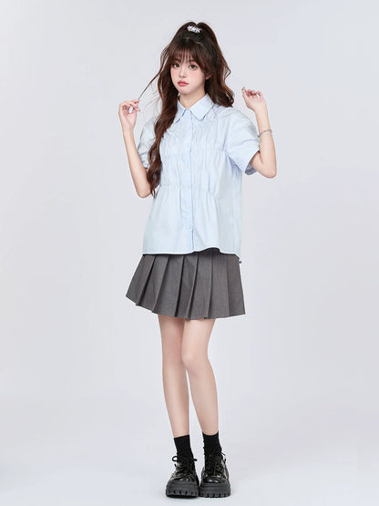 Pleated Blue Design Milk Shirt