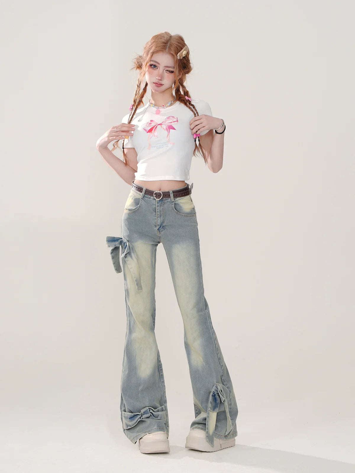 T-Shirt-Shorts mit Girly-Schleifen-Print