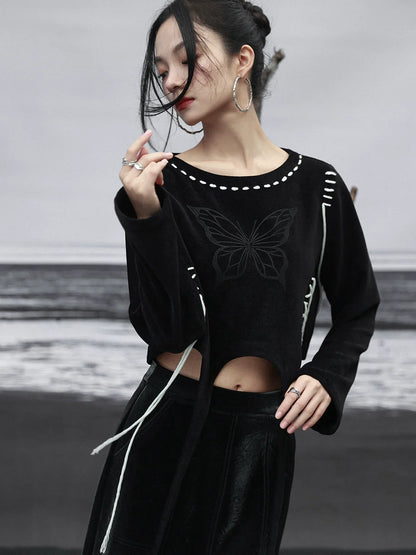 Sweatshirt Design Short Butterfly Strappy Black
