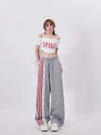 Stripe Asime Sweatpants Casual Lace
