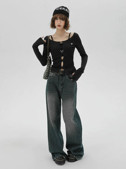 American Split Knit Camisole Top Short + Zweiteiler