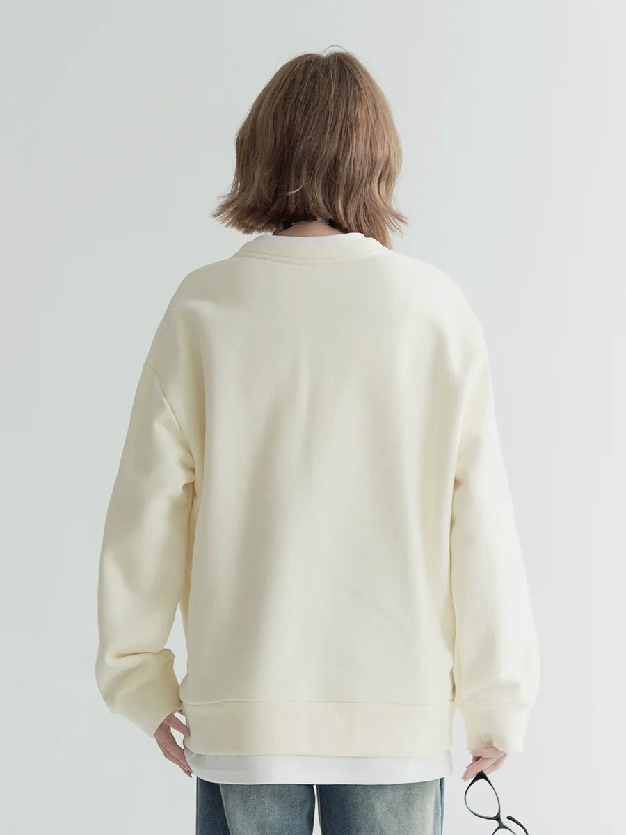 Faux Two-piece Light-colored Loose Sweatshirt