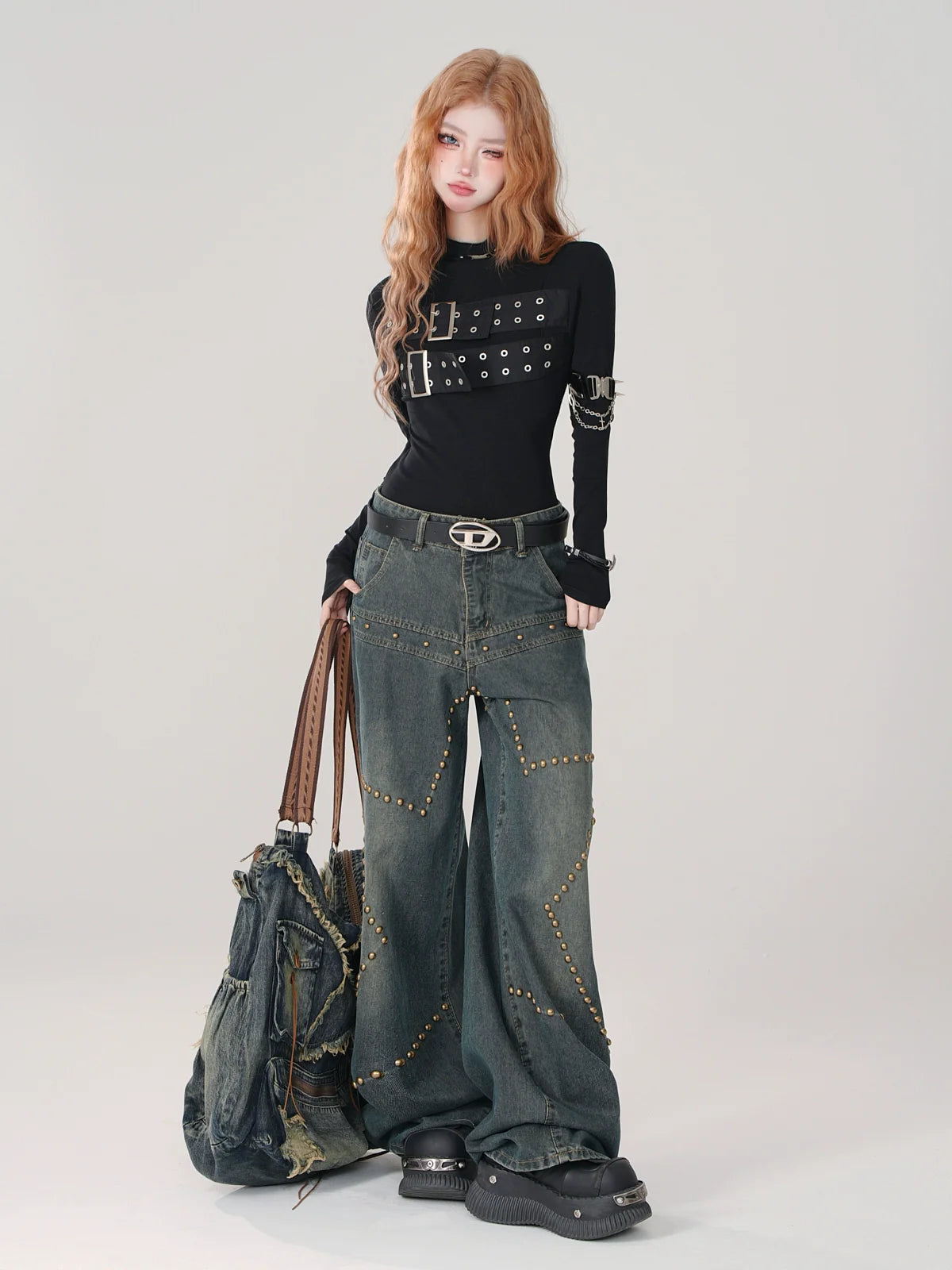 Hals hoch offen schwarz Top Stil Punk zurück