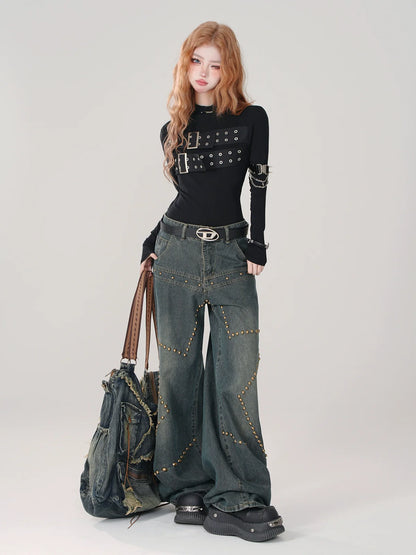 Hals hoch offen schwarz Top Stil Punk zurück