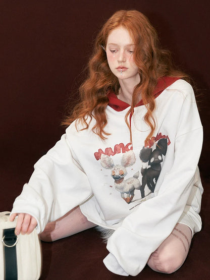 Sweat à capuche ample avec illustration d'animal à capuche