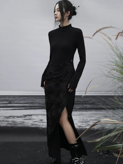 Dress Slit Splicing Retro Botmings Fit Inner Slim