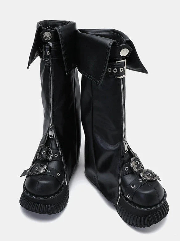 Zip Flap Shoes Leather Leg Set Cover Muffin + Punk Platform