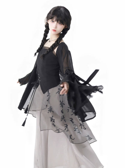Hemd Top Kleid Kalligraphie Chiffon Hosenträger Chiffon Rock