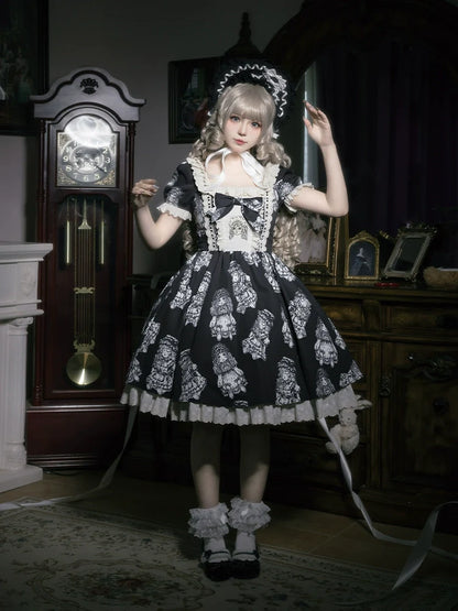 Ensemble de robe de nuit brodé de poupées imprimées