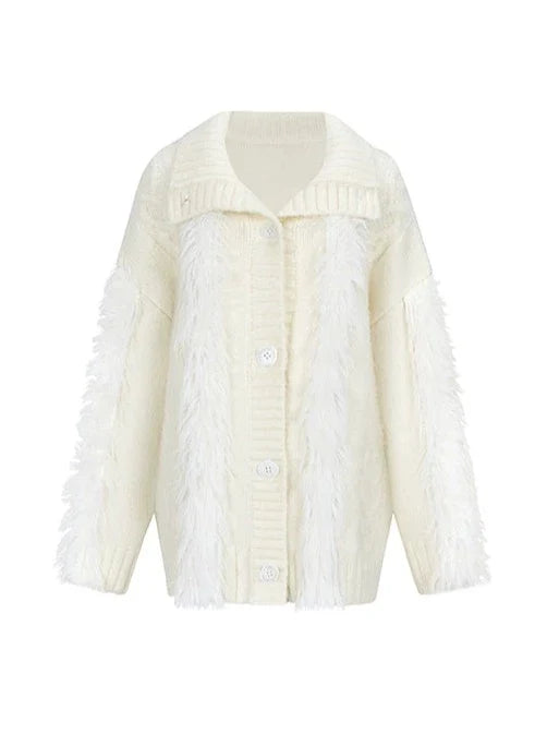 One-shoulder Knit Cable + Cable Cardigan