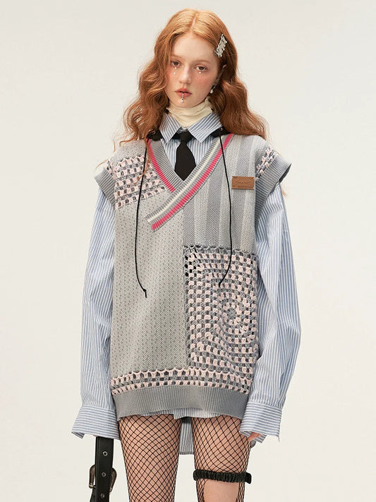 Gilet asymétrique réservé, article en tricot, mode ample