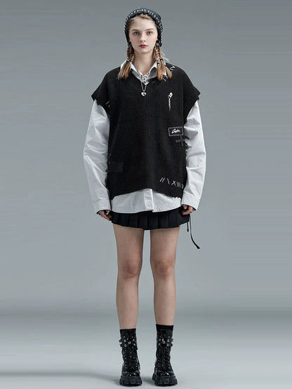 Gilet foncé mode col en V ample