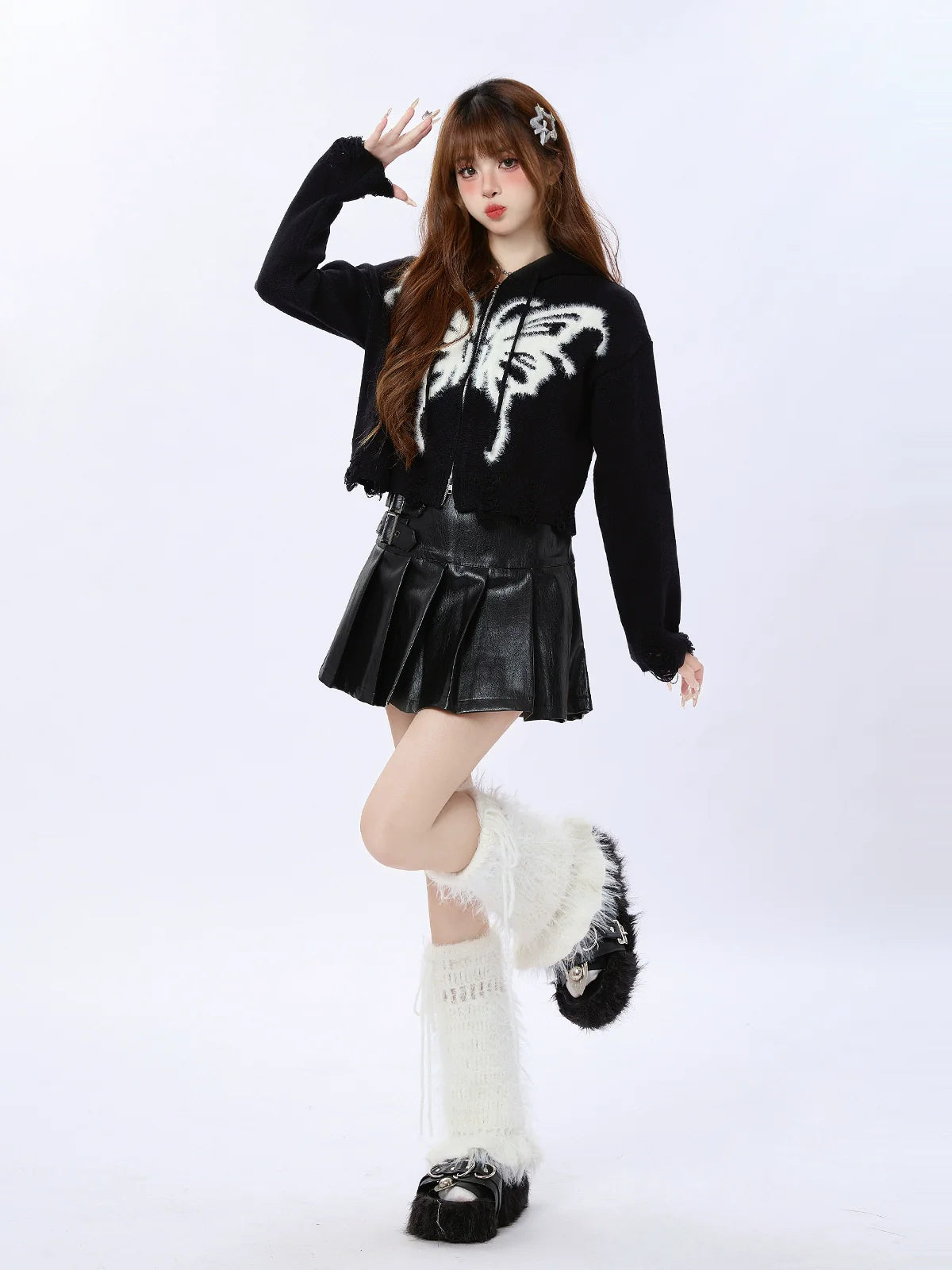 Cardigan en tricot américain Foodie Double Butterfly Zip