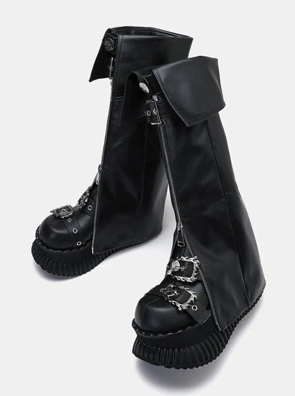 Zip Flap Shoes Leather Leg Set Cover Muffin + Punk Platform