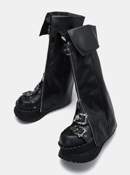 Zip Flap Shoes Leather Leg Set Cover Muffin + Punk Platform