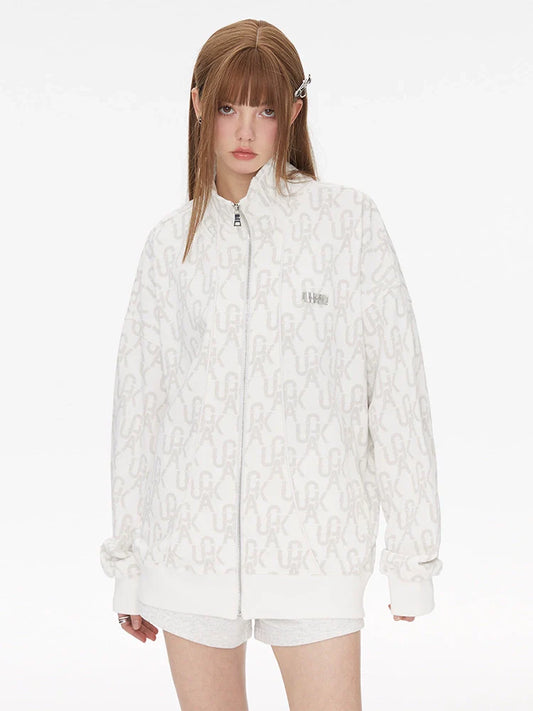 Weiße Jacke mit Reißverschluss und Logo