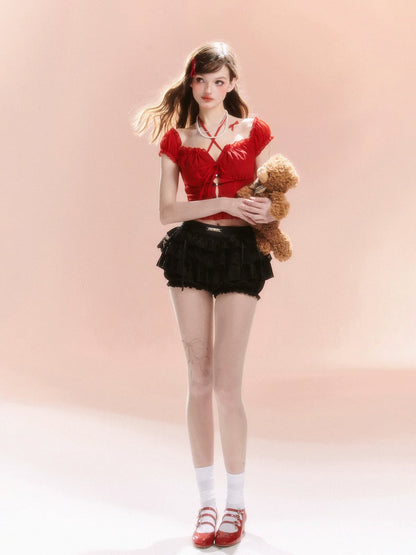 French Sweet Top Lace-Up