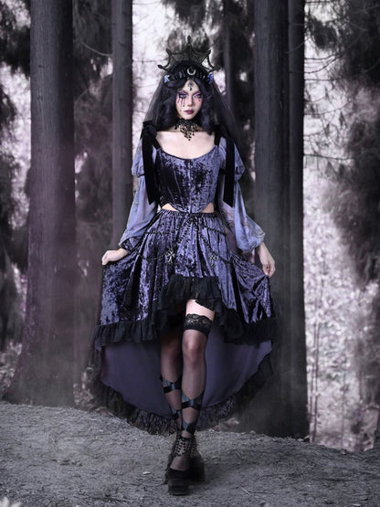 Top Luna Gothic Ribbon Corset Shoulder Velvet