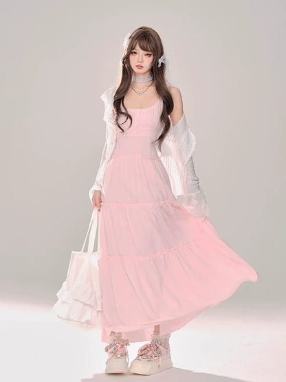 Moonlight + Cardigan Suspender Knit Summer Dress Sheer