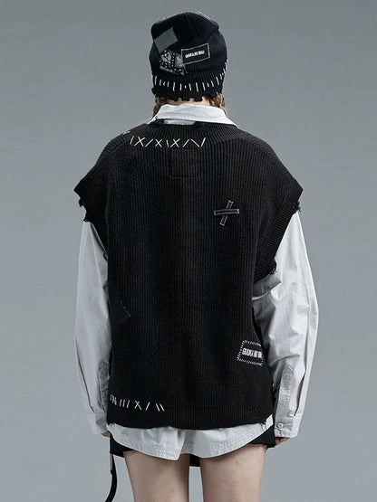 Gilet foncé mode col en V ample
