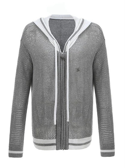 Sheer Zip Mesh Knit Short/Long Hoodie