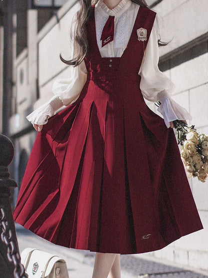 Shirt Retro Chiffon Badge + College Lace Tie + Elegant + Red Red Emblem Sundress