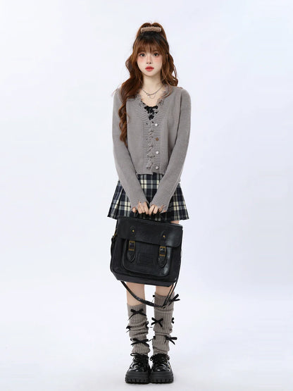 Fringe V-neck Damaged Cardigan