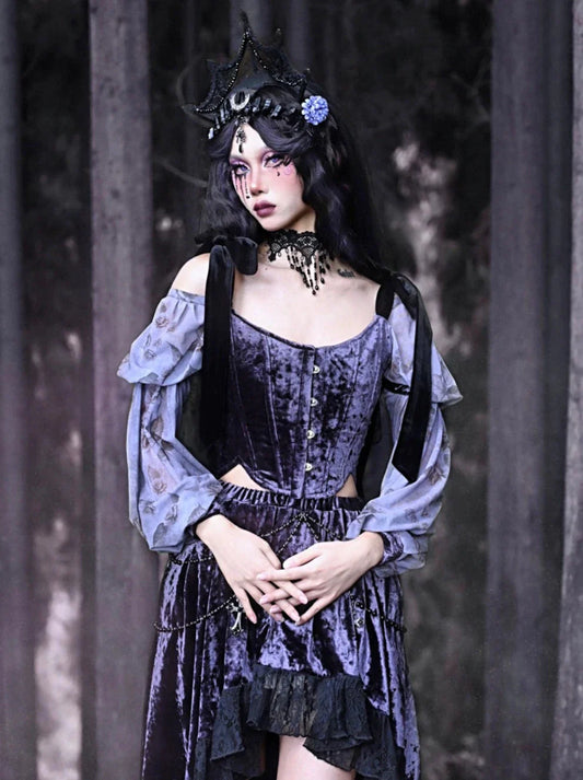 Top Luna Gothic Ribbon Corset Shoulder Velvet