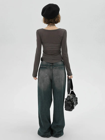 American Slim Retro Langbuchstabe Grau T