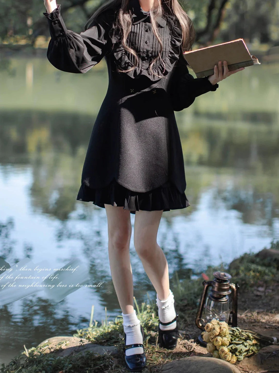 Dress Retro Ruffle Two Coat + Cape Faux Black Red Piece